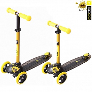 Самокат трехколесный Y-Scoo RT Trio Diamond 120 Monsters, 3 высоты, с блокировкой колес, цвет Zerro желтый (Y-Scoo, 5870rt)